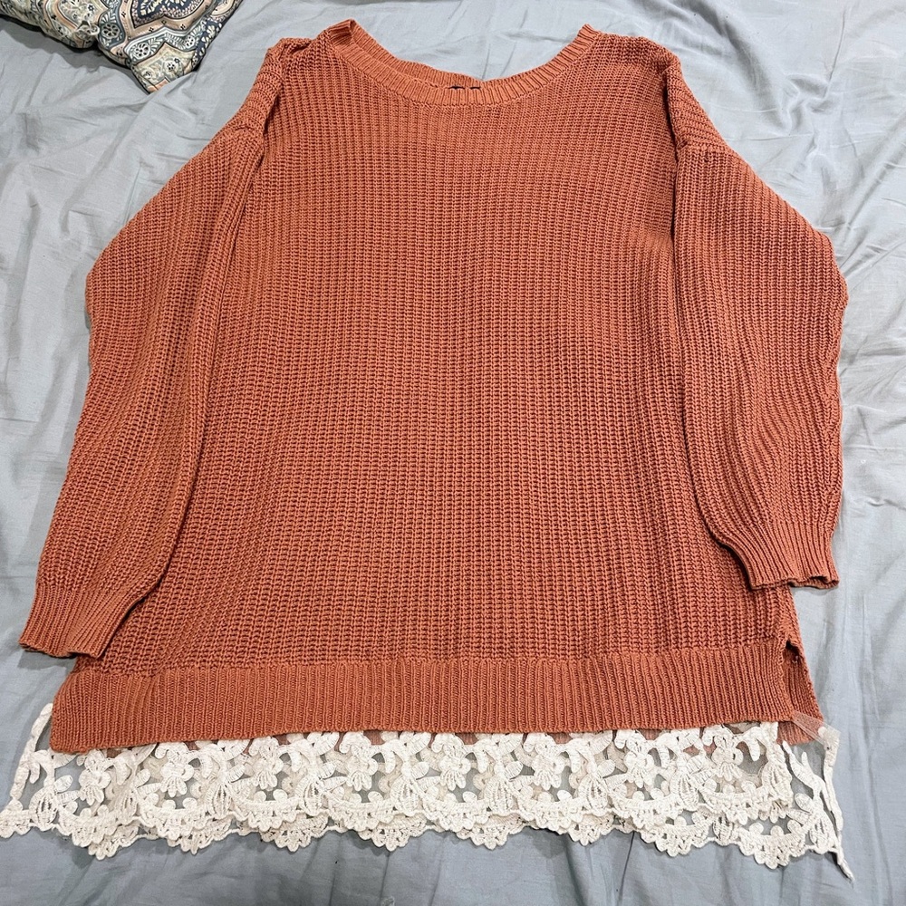 Forever 21 Terracotta Sweater with Lace Trim
